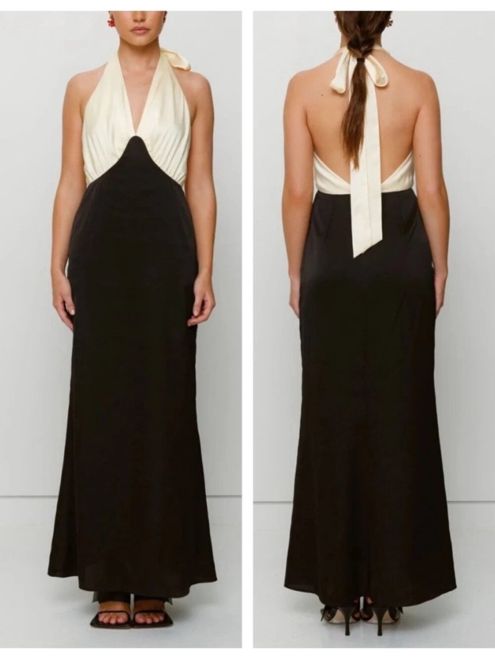 Halter Two-Tone Maxi Dress - Cream & Black